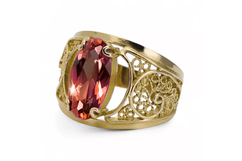 14K жълто злато Рубин Пръстен Винтидж vrc057y